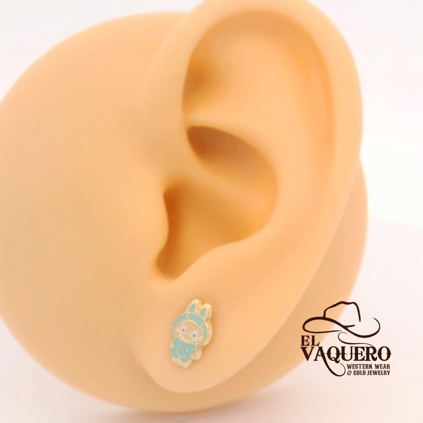 14K Gold Labubu Character Stud Earrings