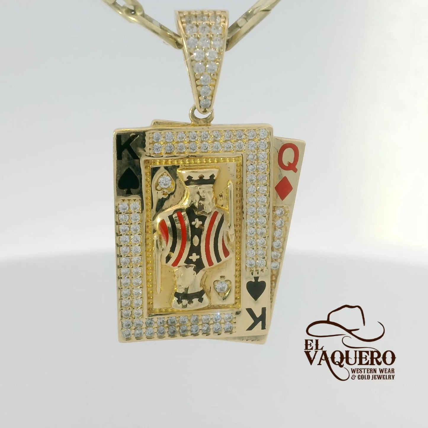 14K Gold King & Queen Playing Cards Pendant