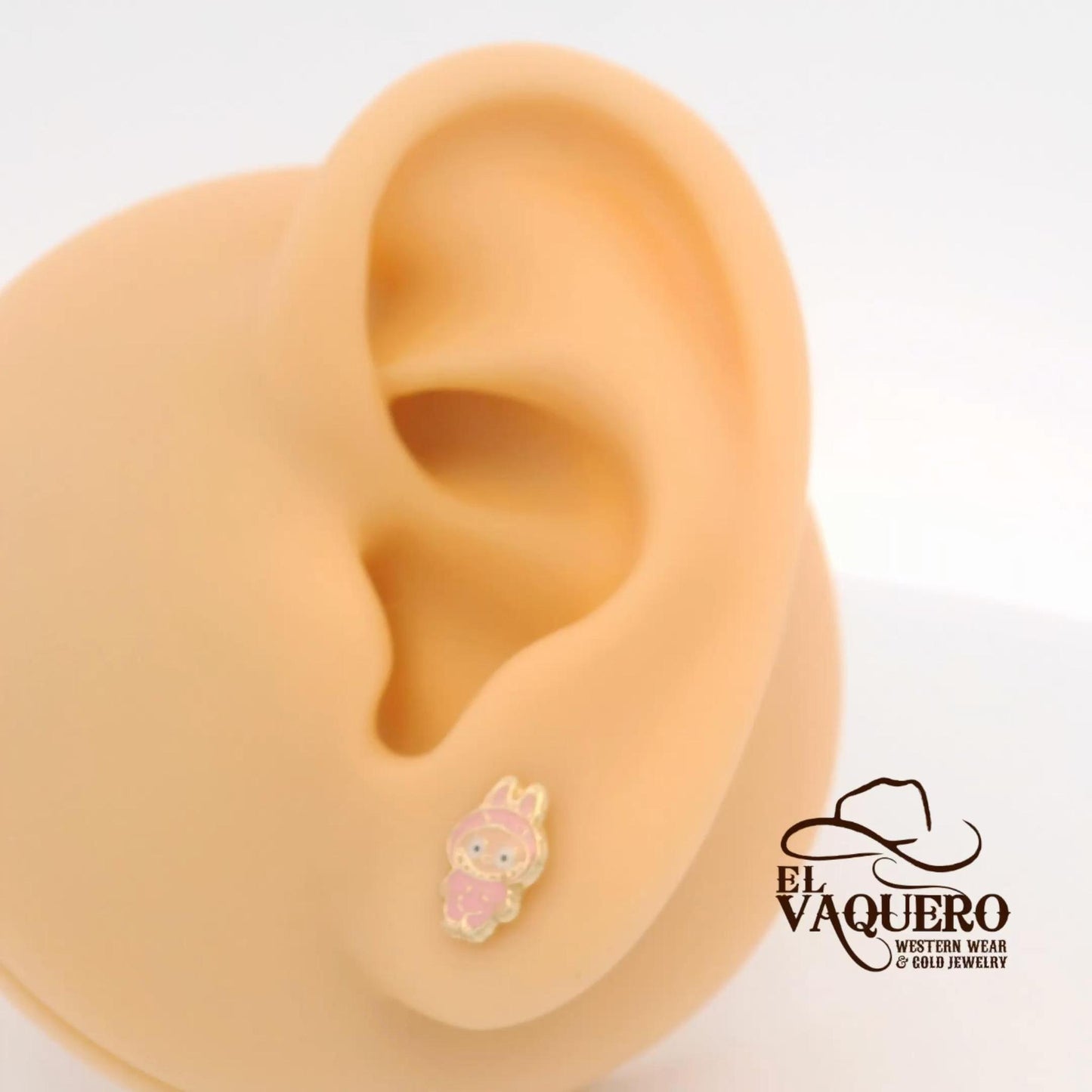14K Gold Labubu Character Stud Earrings