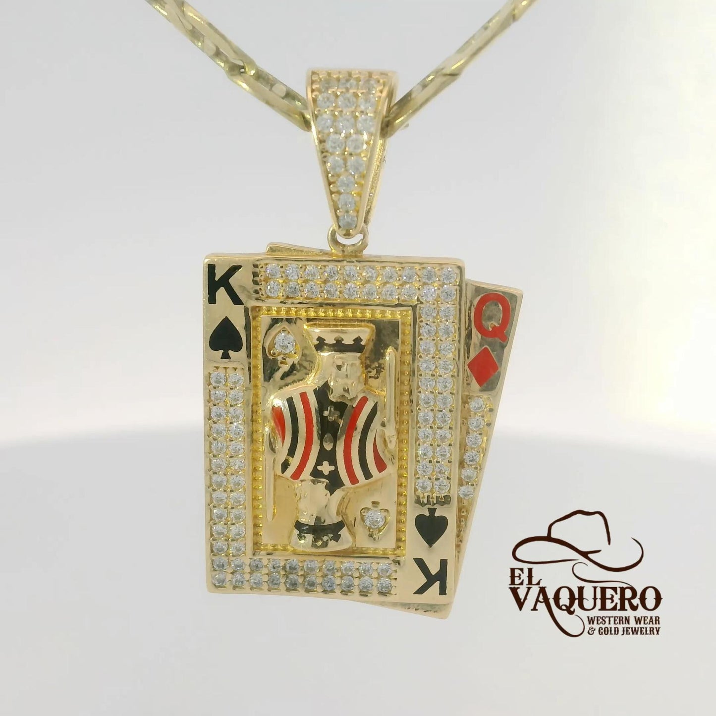 14K Gold King & Queen Playing Cards Pendant