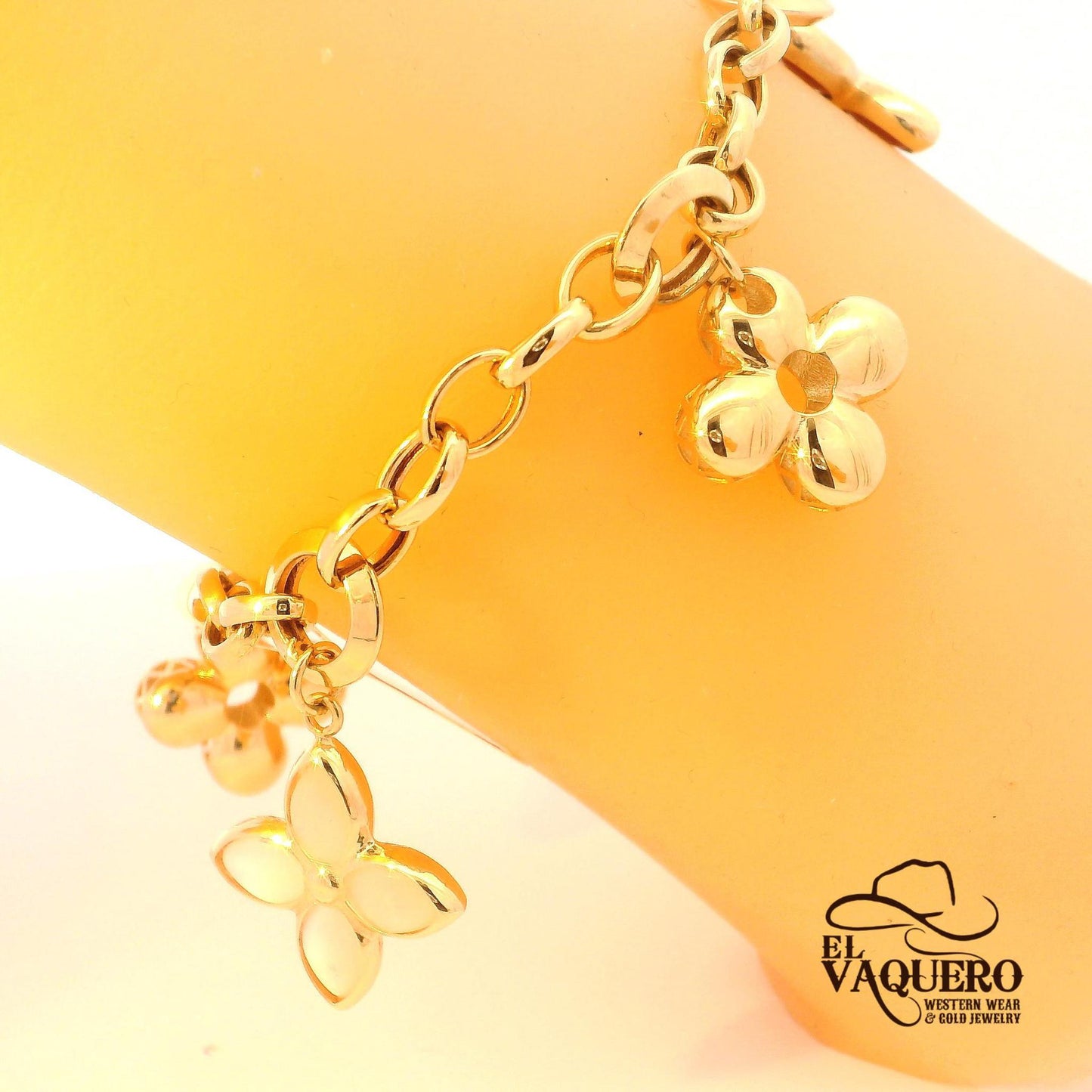 14K Gold Flower Charm Bracelet