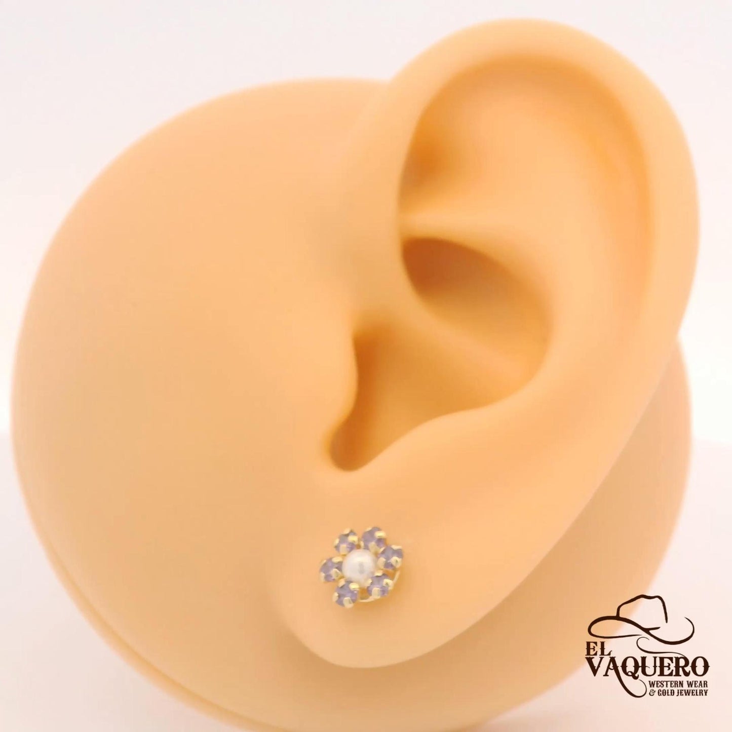 14K Gold Pearl Flower Stud Earrings – Multiple Colors