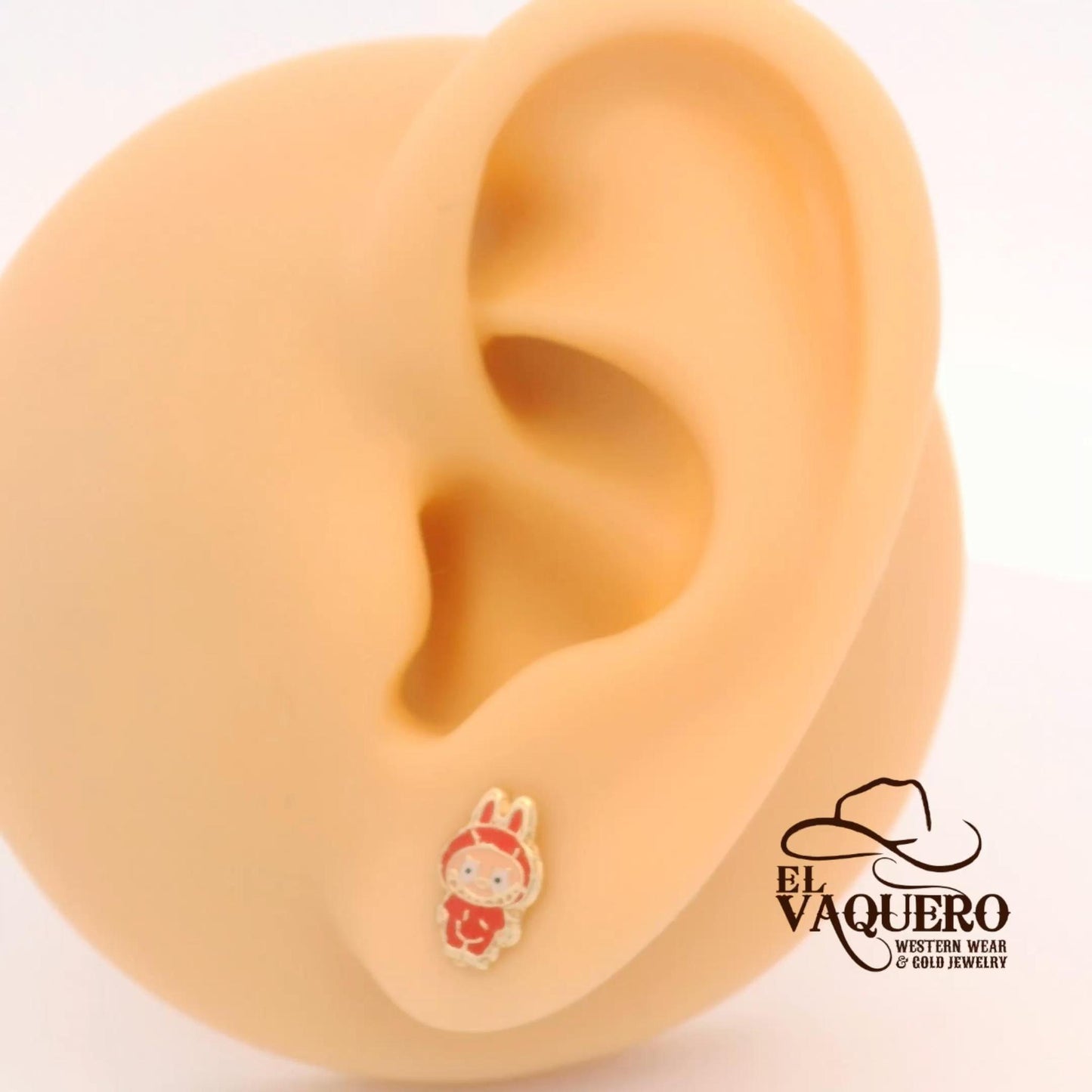14K Gold Labubu Character Stud Earrings