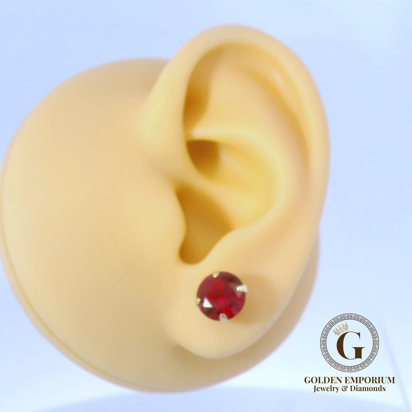 14K Gold Red Stone Stud Earrings