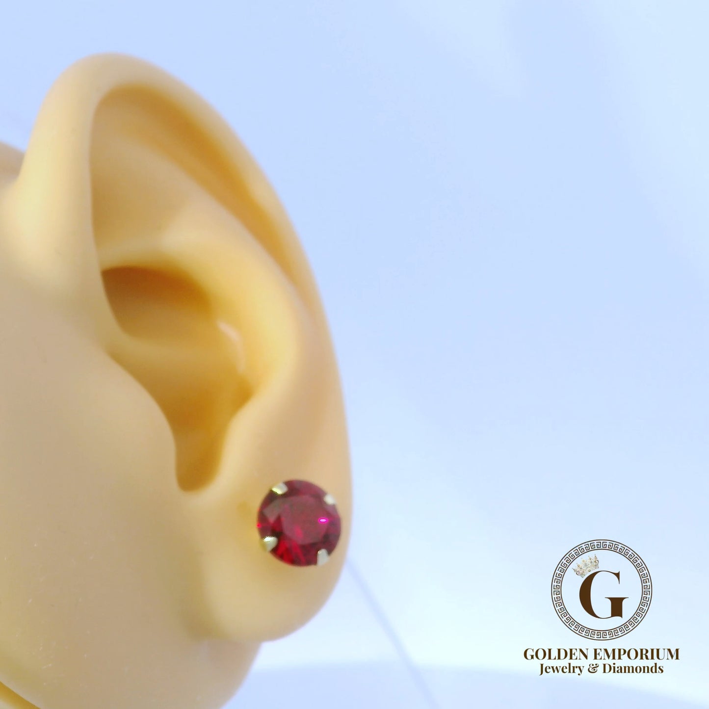 14K Gold Red Stone Stud Earrings