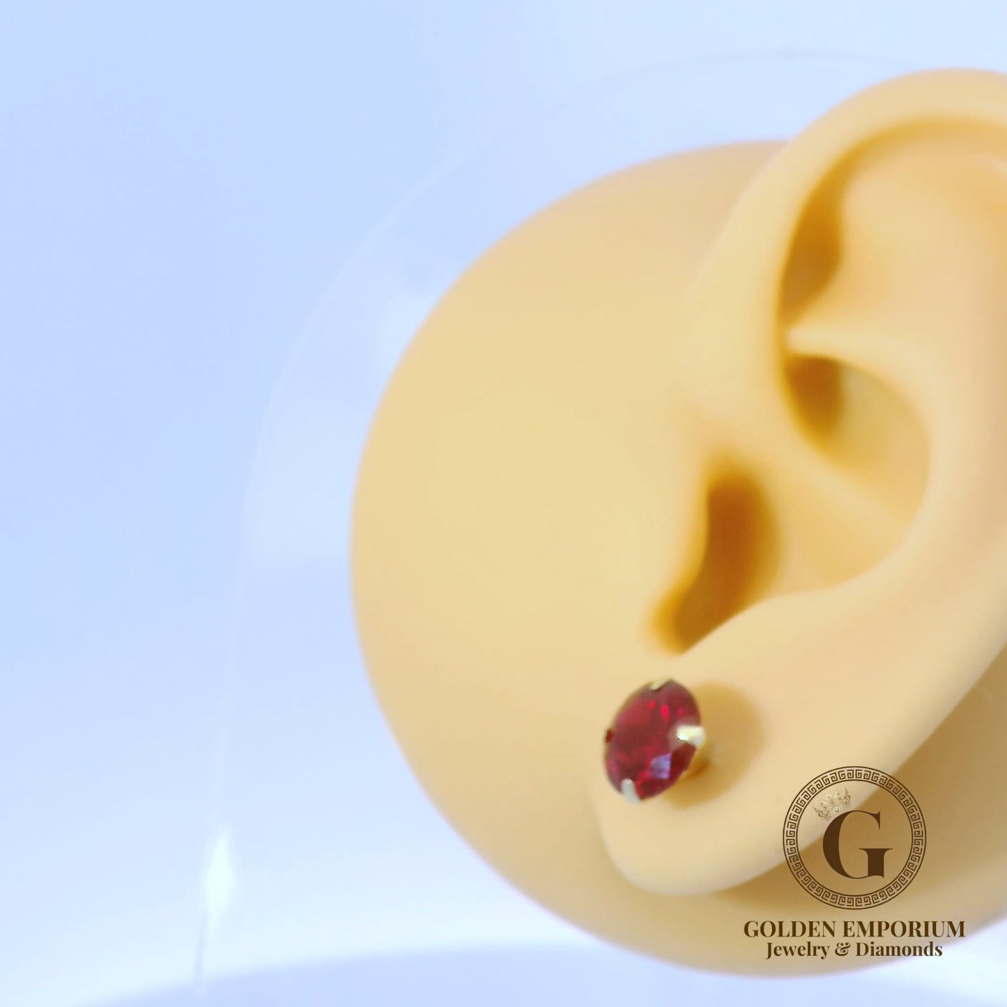 14K Gold Red Stone Stud Earrings
