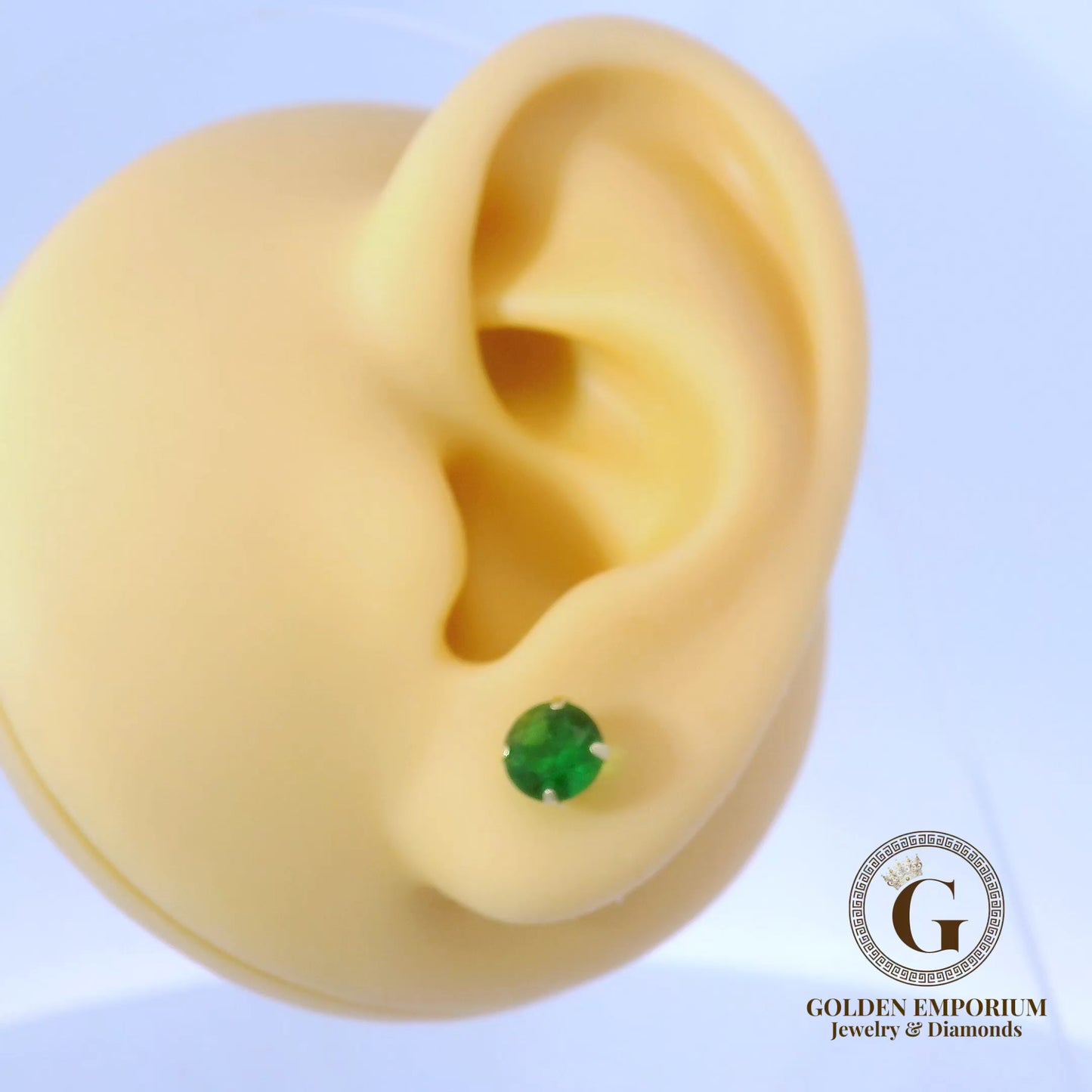 14K Gold Green Stone Stud Earrings