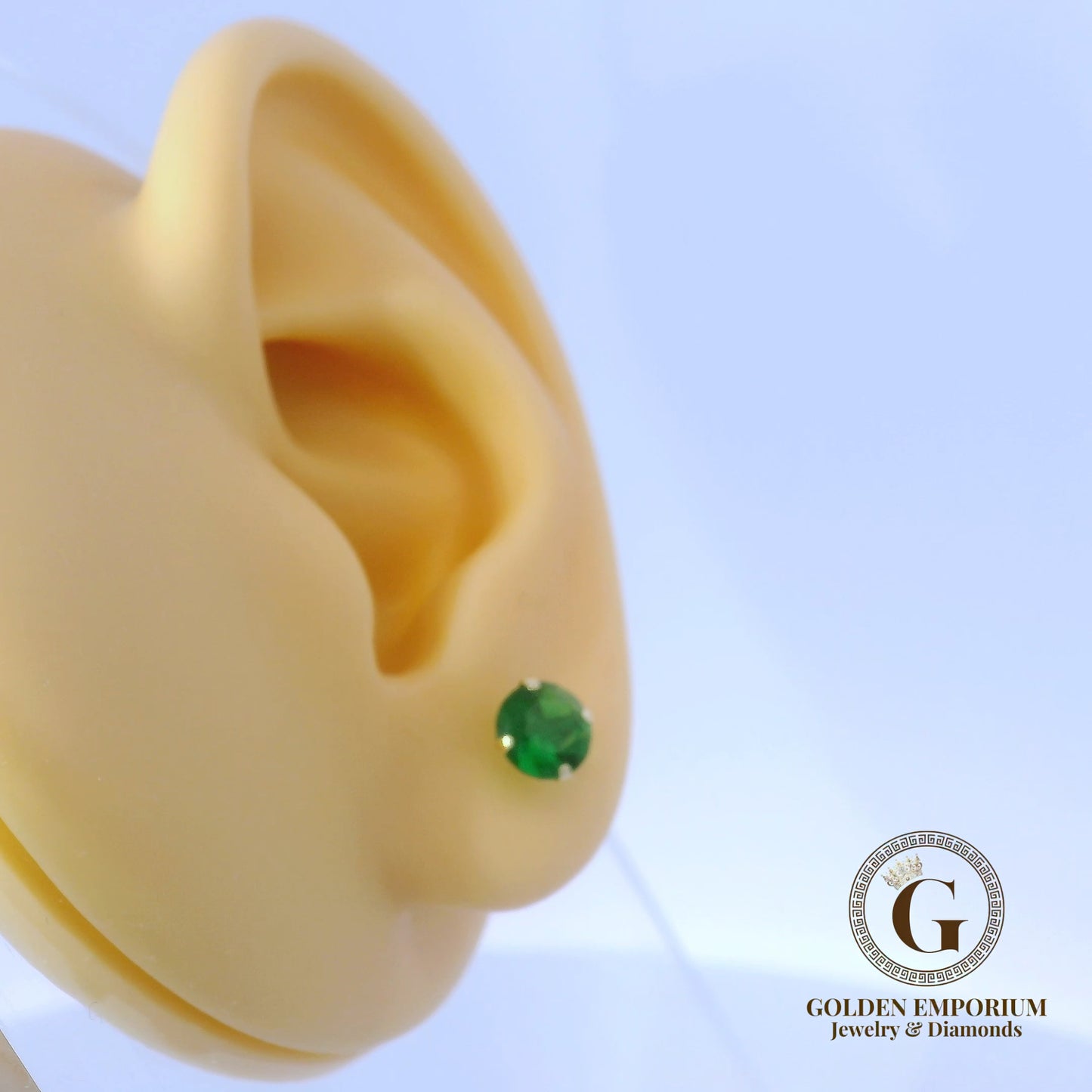 14K Gold Green Stone Stud Earrings