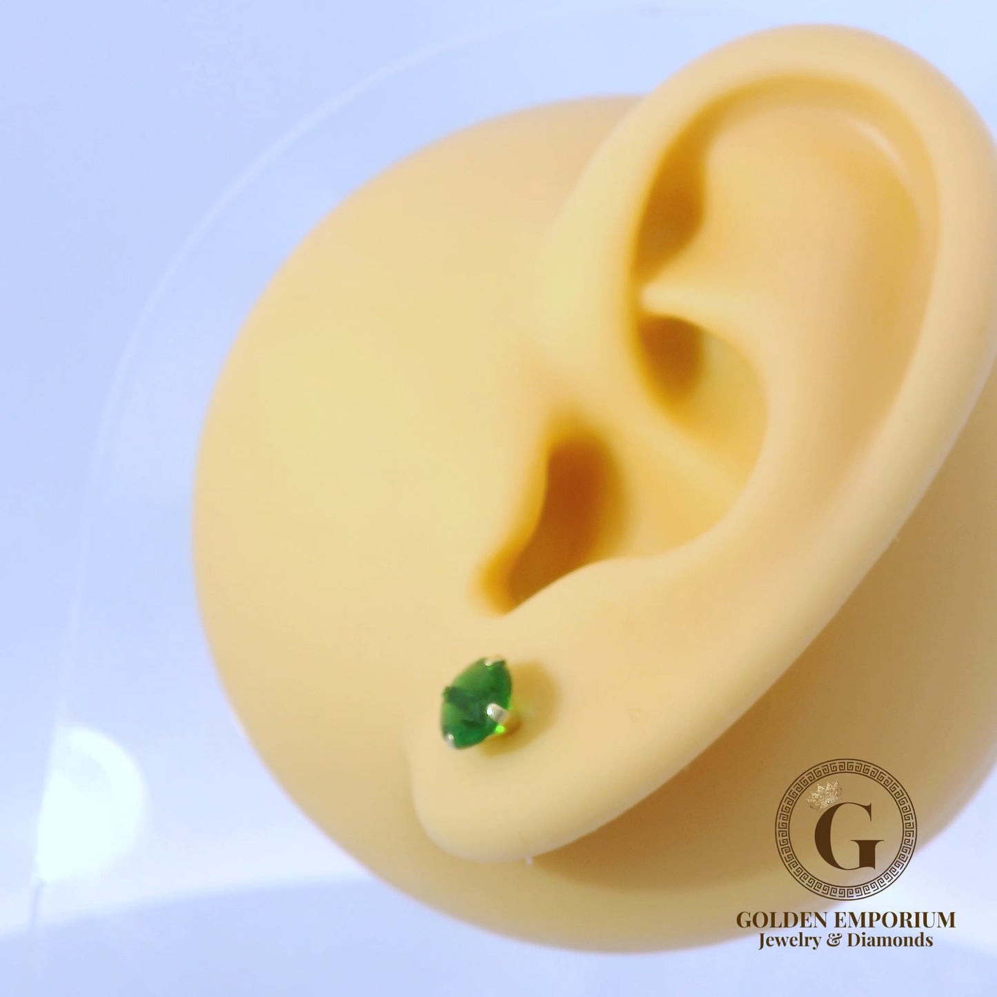 14K Gold Green Stone Stud Earrings