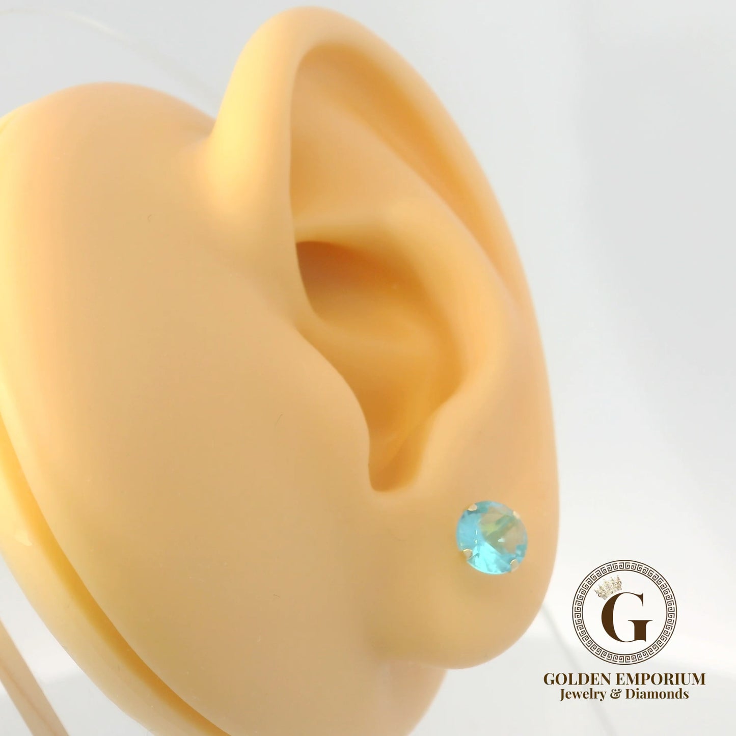 14K Gold Baby Blue Stud Earrings