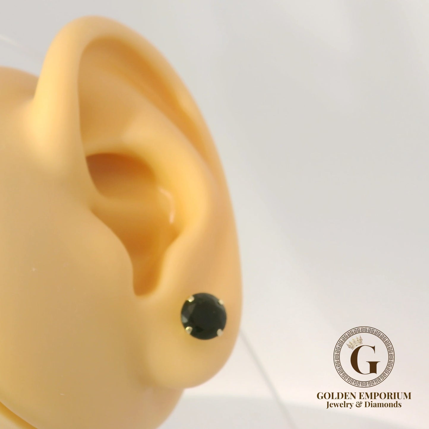 14K Gold Black Stone Stud Earrings