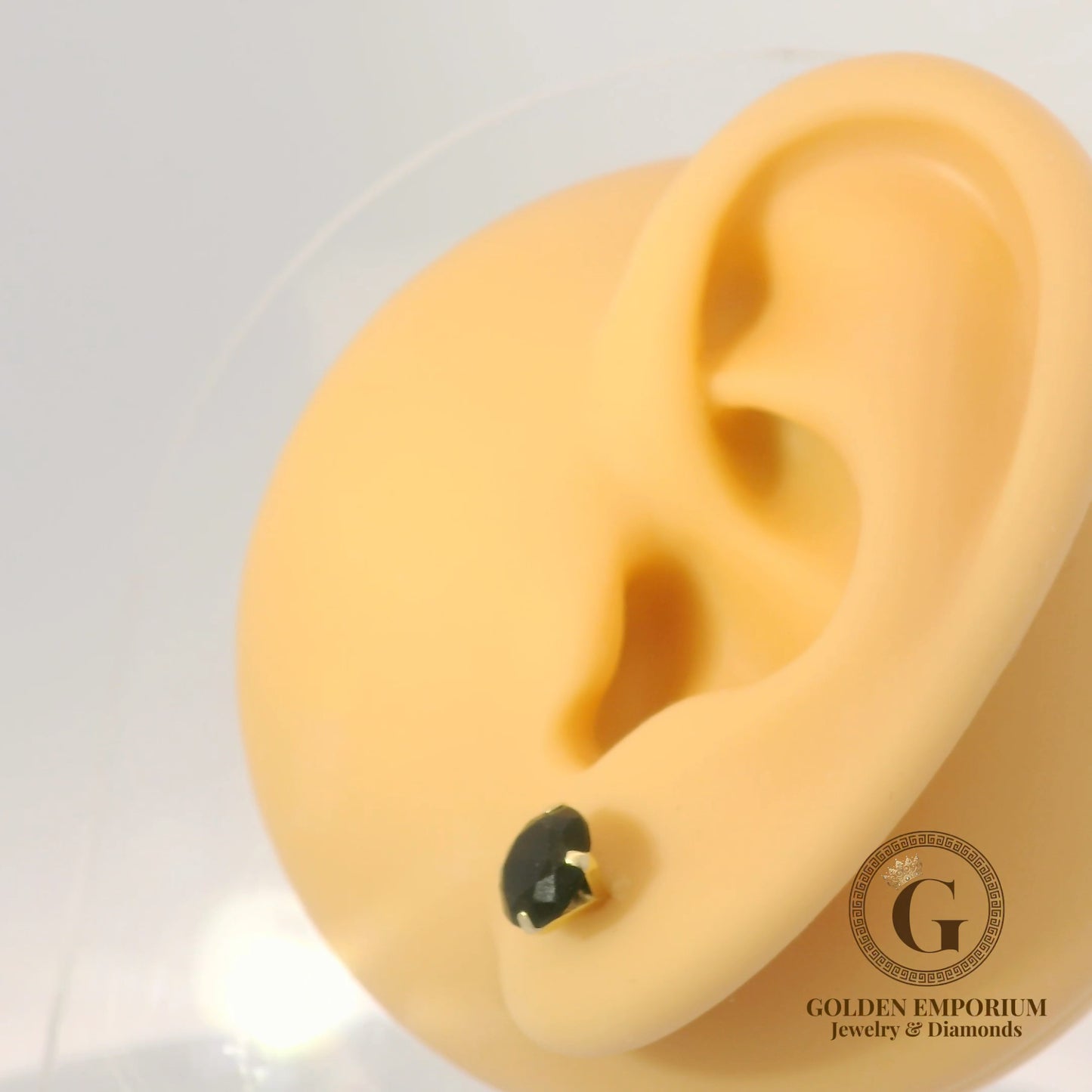 14K Gold Black Stone Stud Earrings