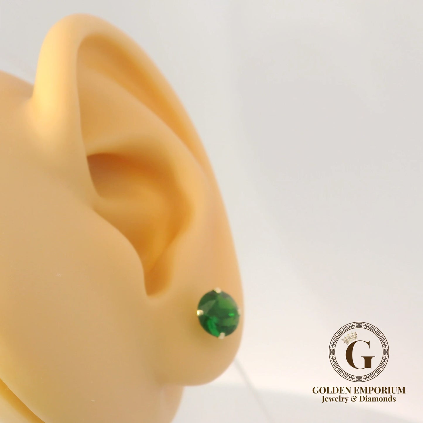 14K Gold Vibrant Green Stone Stud Earrings