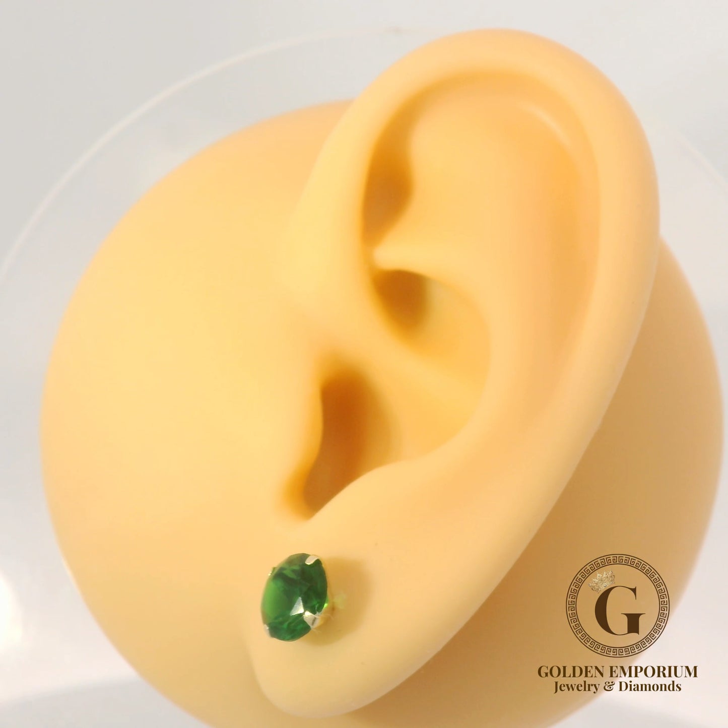 14K Gold Vibrant Green Stone Stud Earrings
