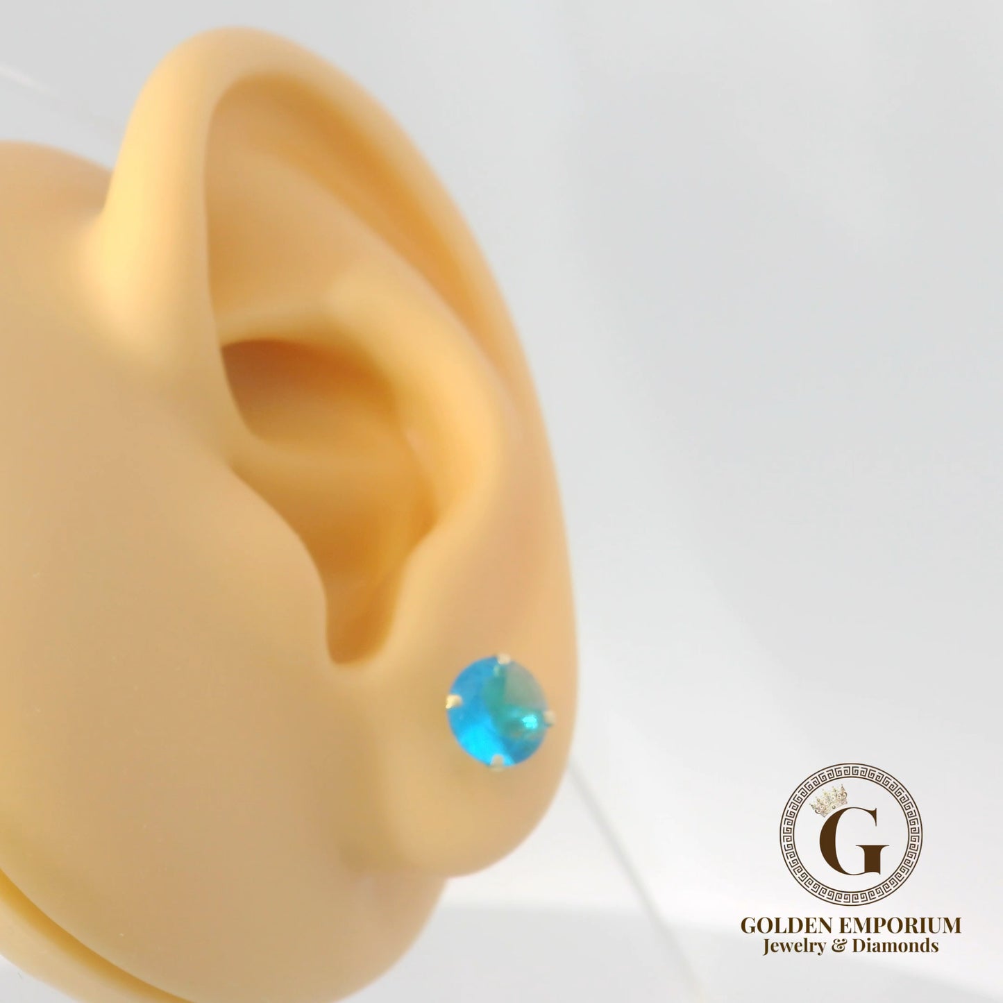 14K Gold Vibrant Blue Stone Stud Earrings
