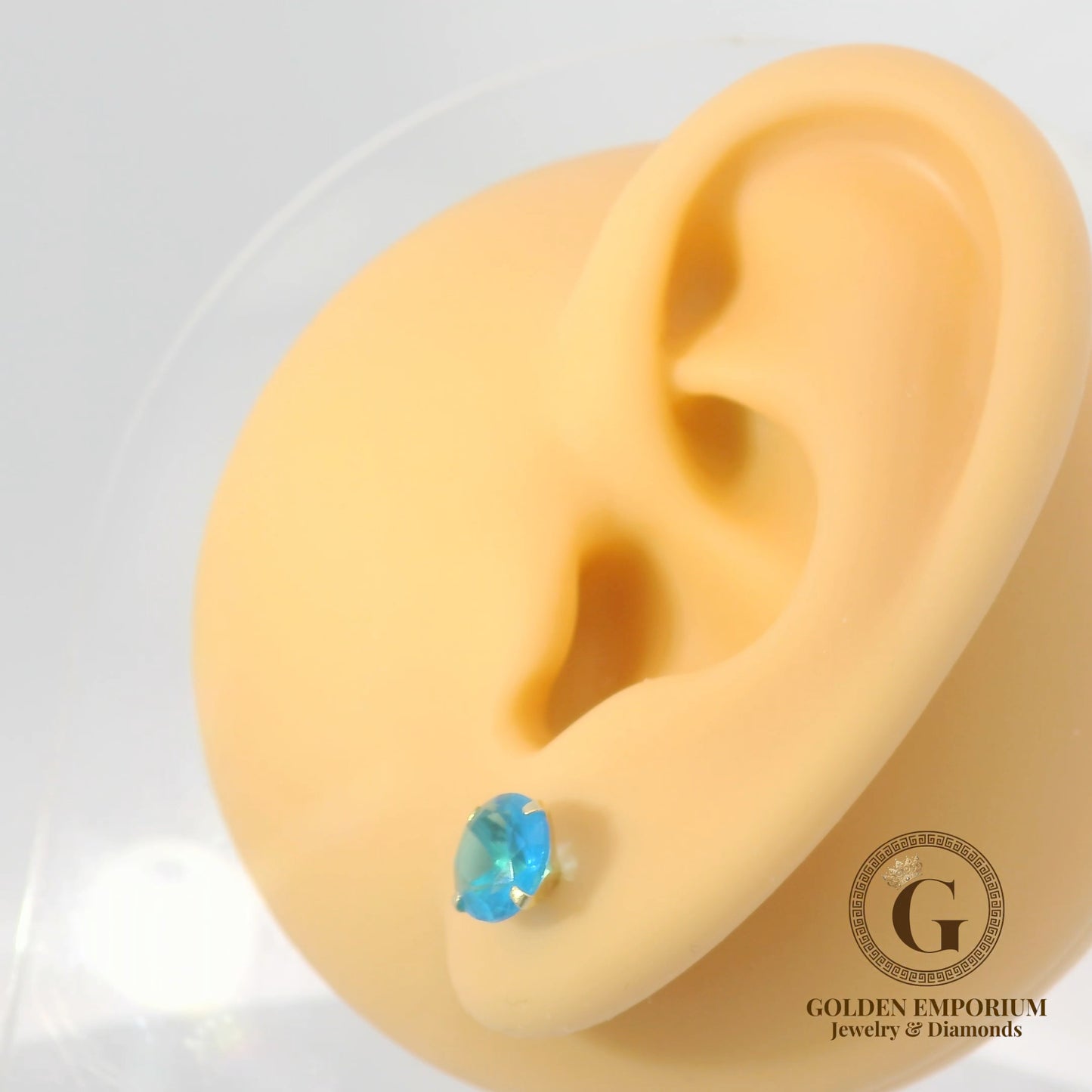 14K Gold Vibrant Blue Stone Stud Earrings