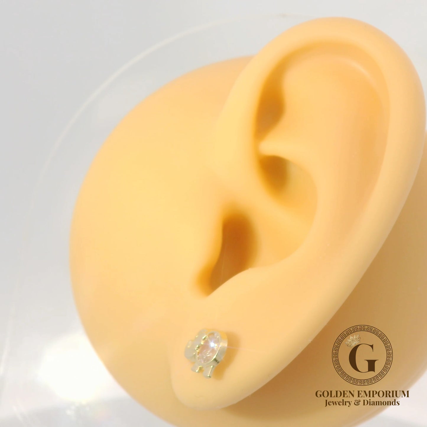 14K Gold Elephant Design Stud Earrings with Sparkling Stone