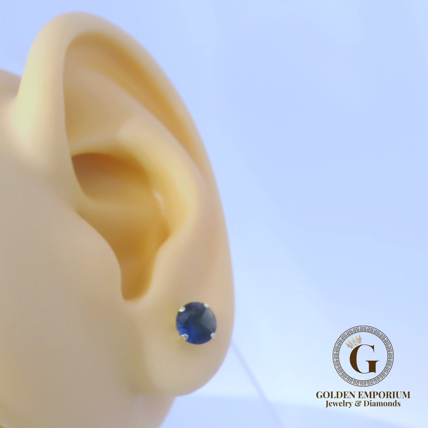 14K Gold Dark Blue Stone Stud Earrings