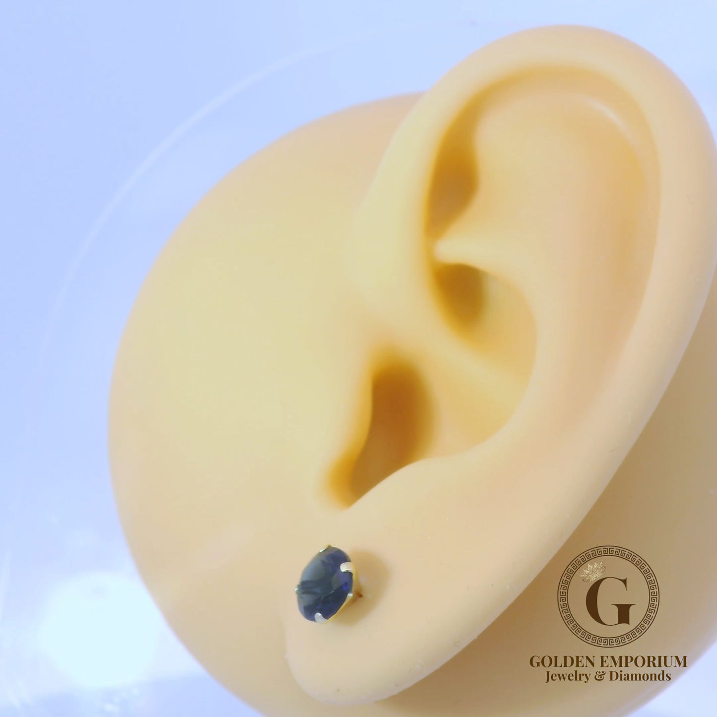 14K Gold Dark Blue Stone Stud Earrings