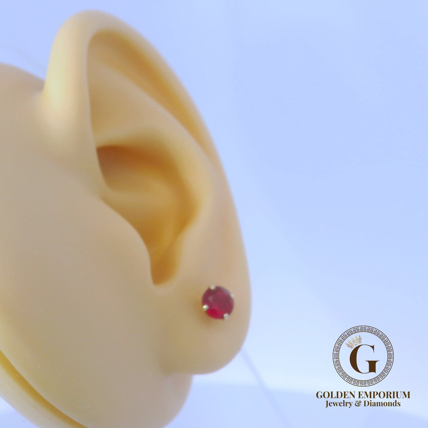 14K Gold Ruby Red Stone Stud Earrings