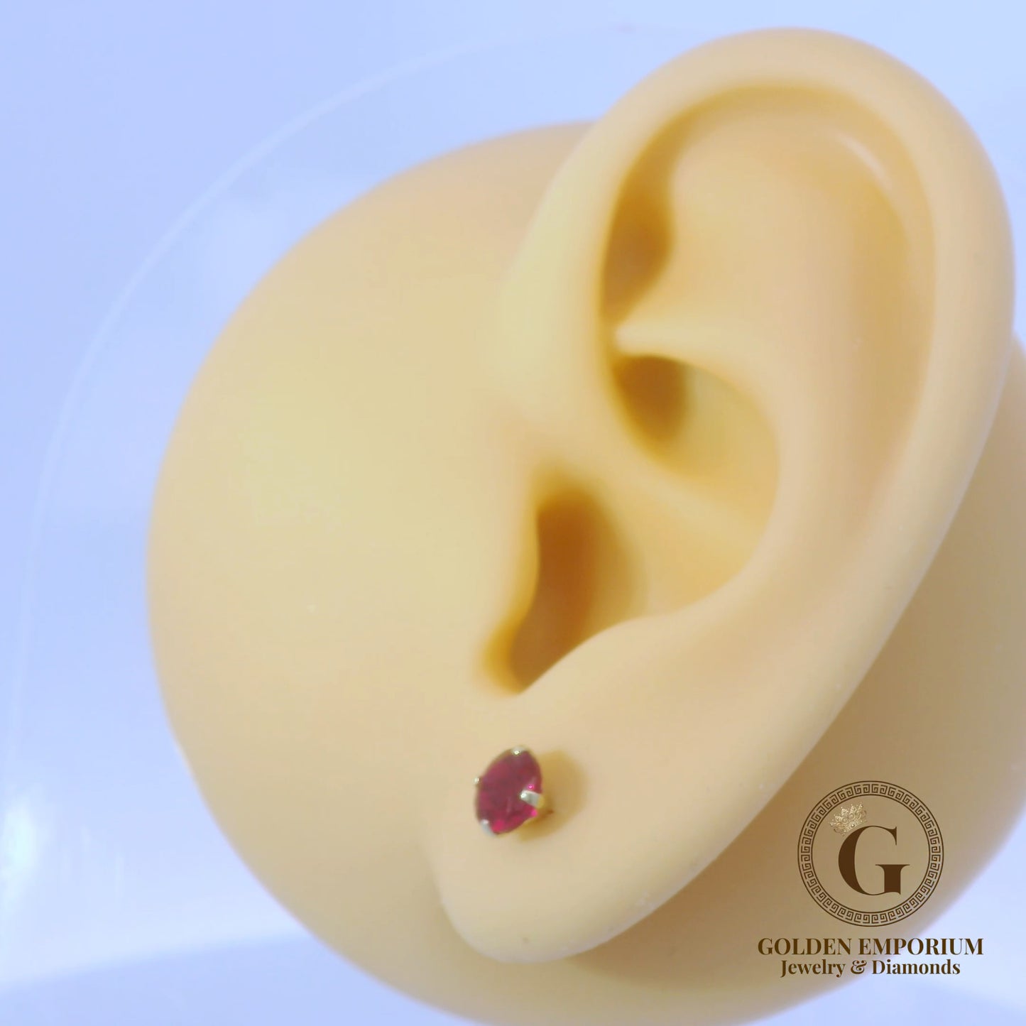 14K Gold Ruby Red Stone Stud Earrings