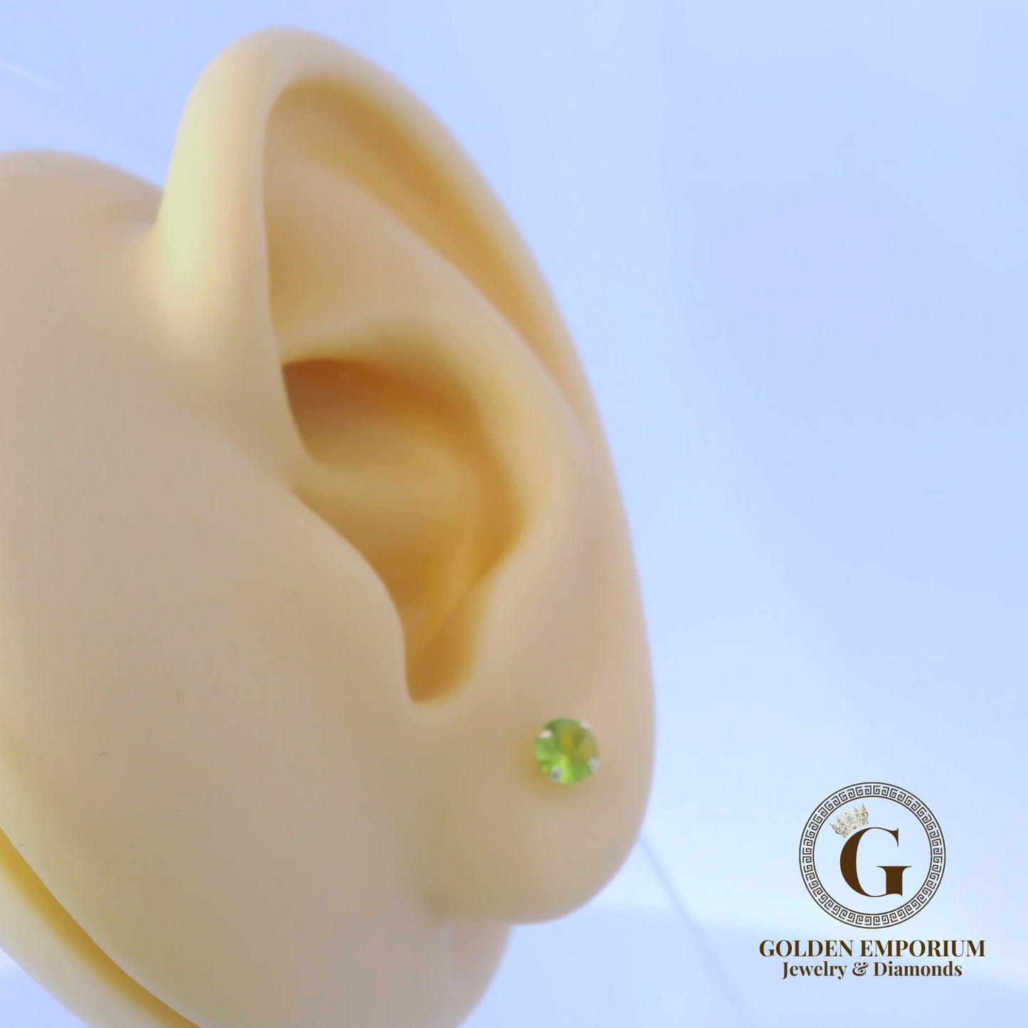 14K Gold Petite Green Stone Stud Earrings