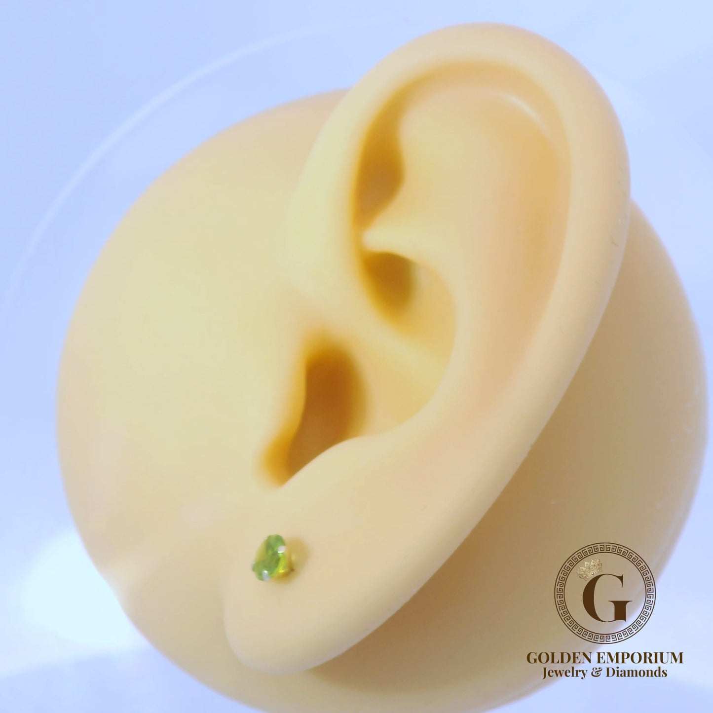 14K Gold Petite Green Stone Stud Earrings