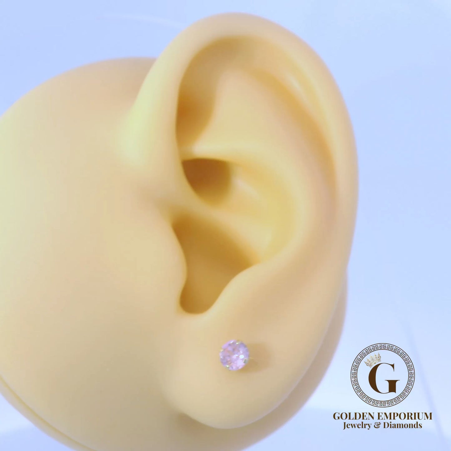 14K Petite Gold Light Pink Stone Stud Earrings