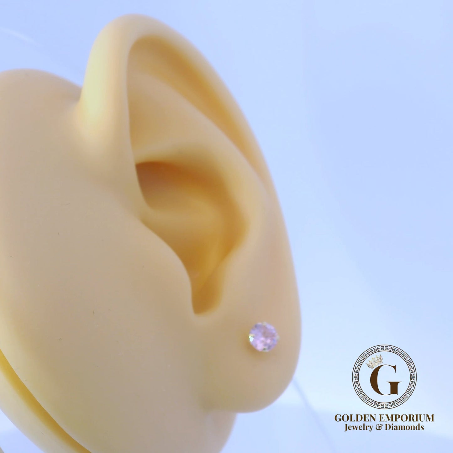 14K Petite Gold Light Pink Stone Stud Earrings