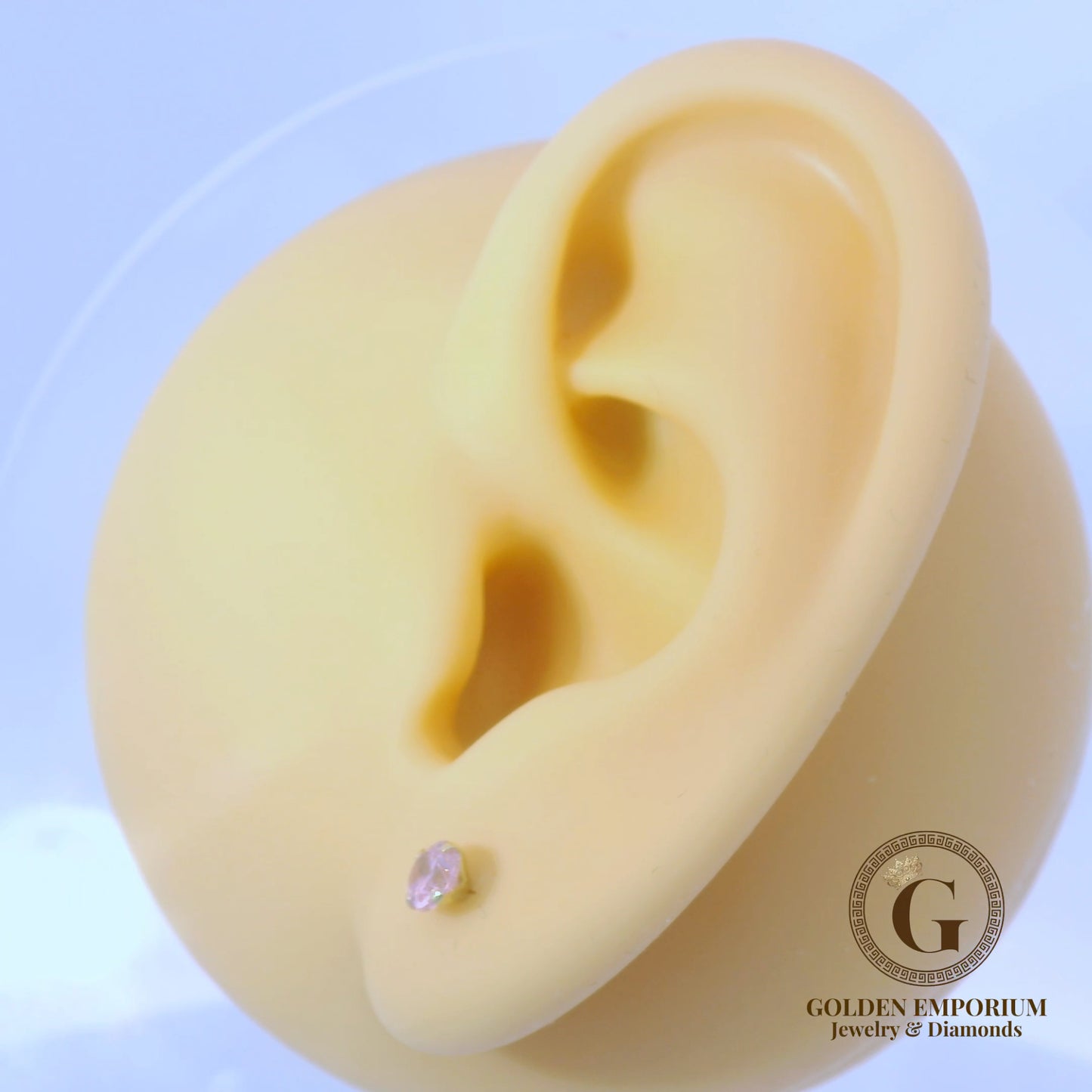 14K Petite Gold Light Pink Stone Stud Earrings