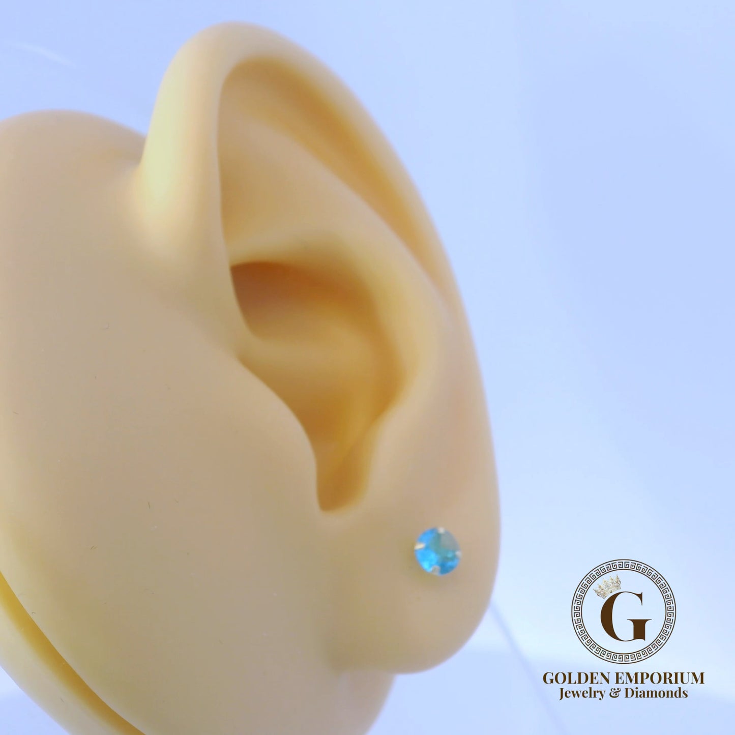 14K Petite Gold Sky Blue Stone Stud Earrings