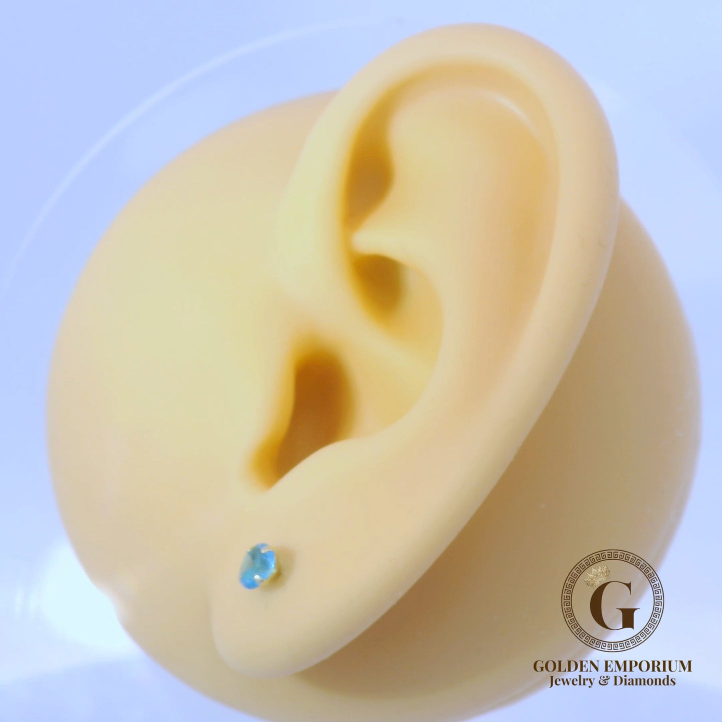 14K Petite Gold Sky Blue Stone Stud Earrings