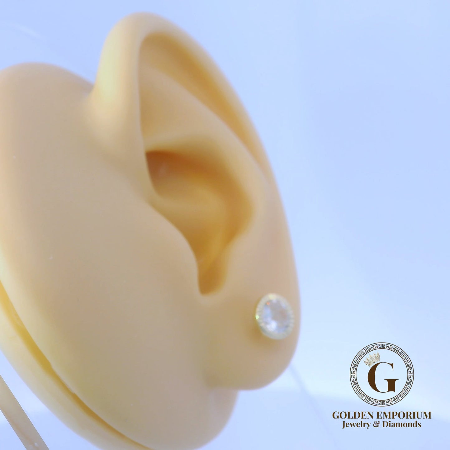 14K Gold Halo Design Clear Stone Stud Earrings