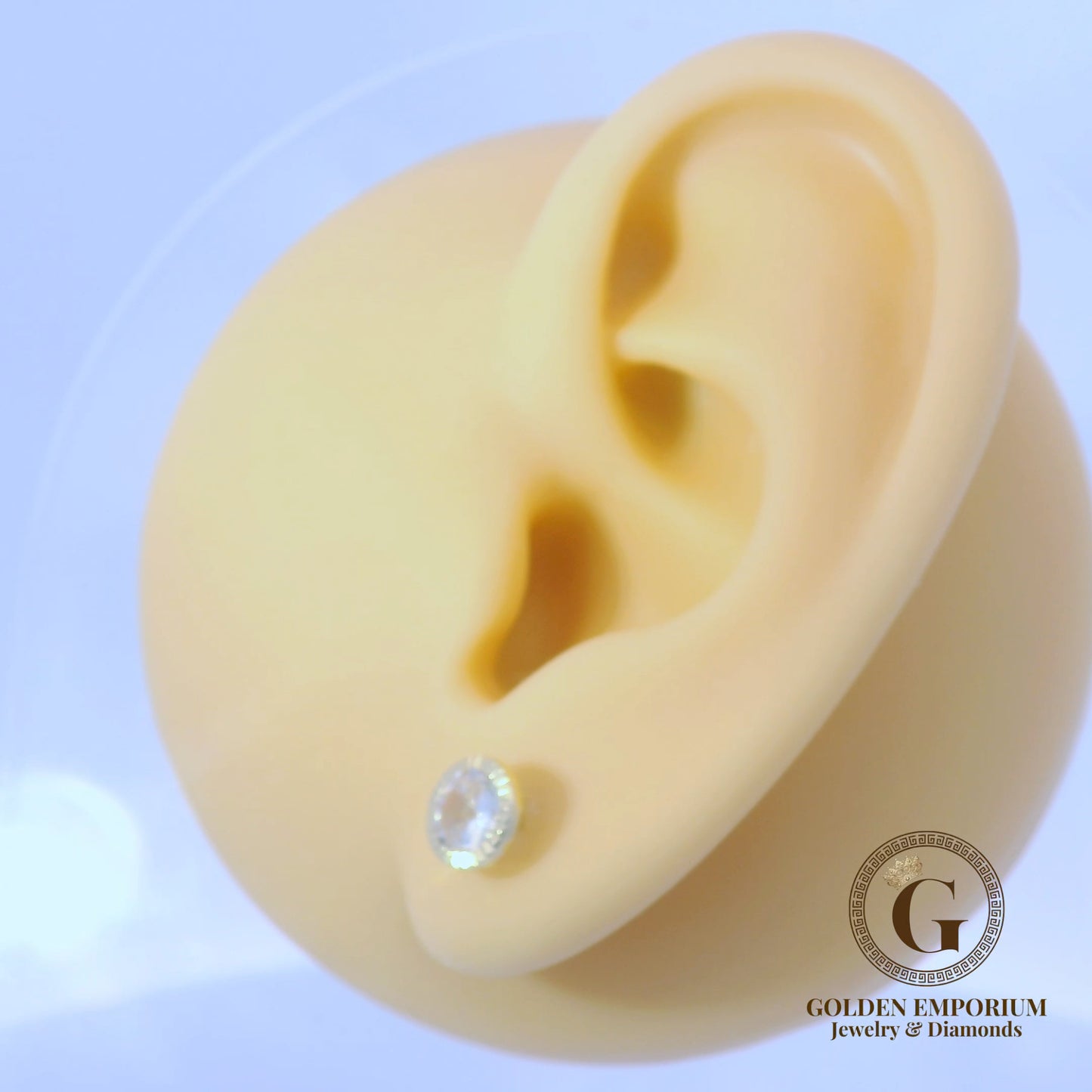 14K Gold Halo Design Clear Stone Stud Earrings