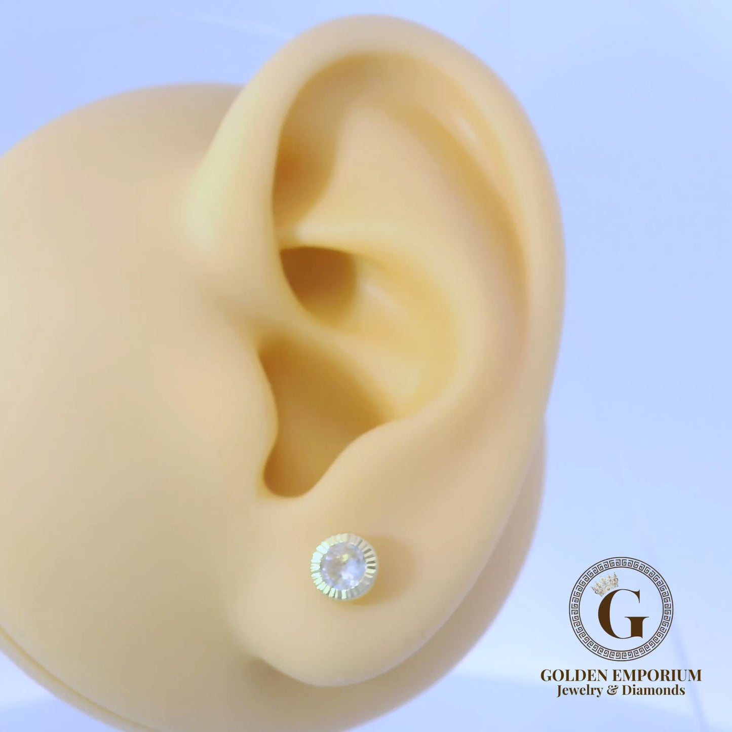 14K Gold Petite Halo Design Clear Stone Stud Earrings