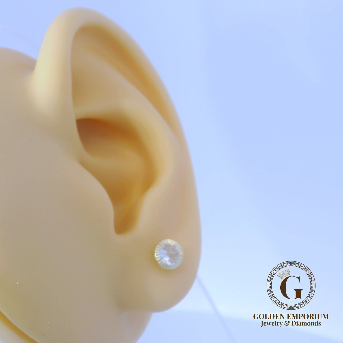14K Gold Petite Halo Design Clear Stone Stud Earrings