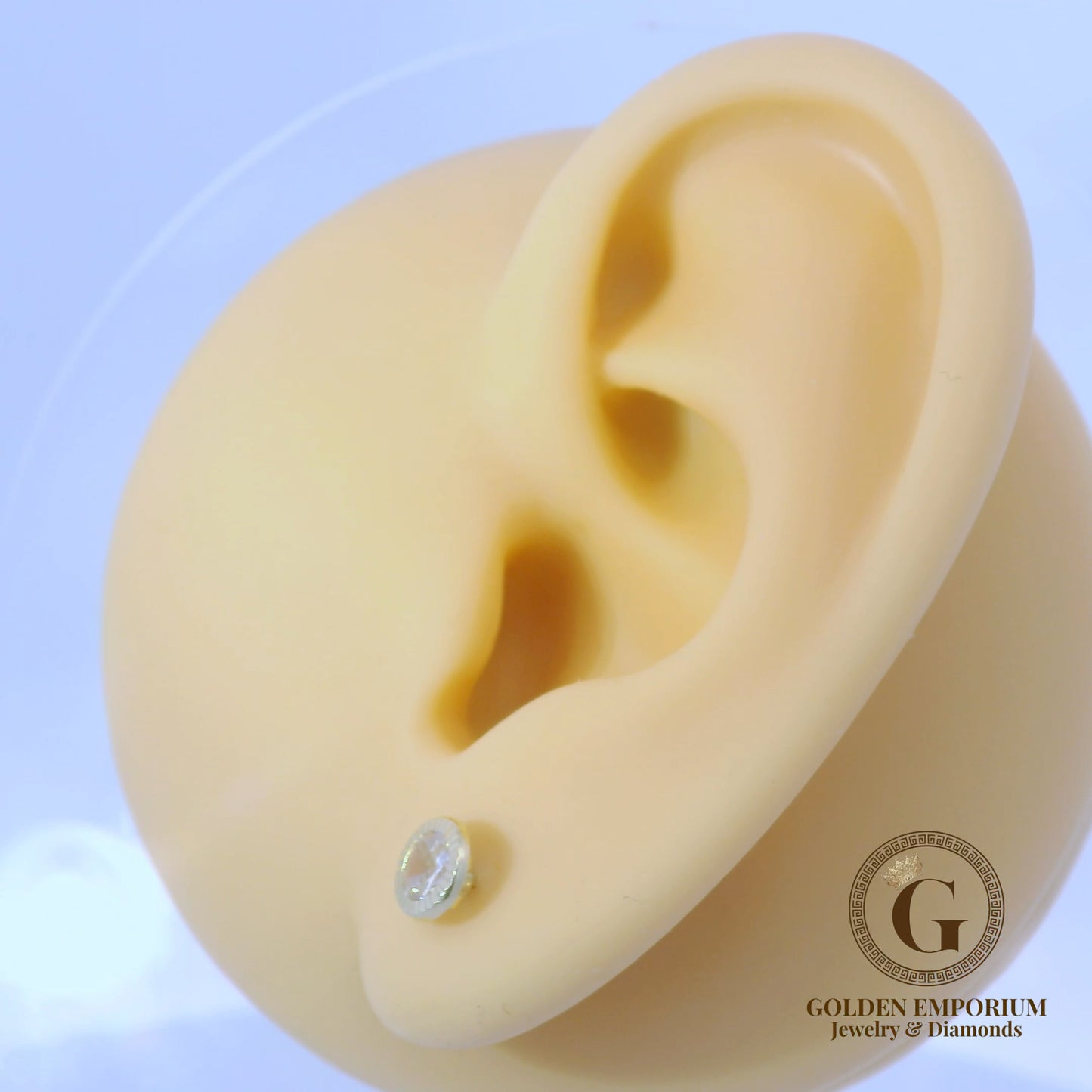 14K Gold Petite Halo Design Clear Stone Stud Earrings