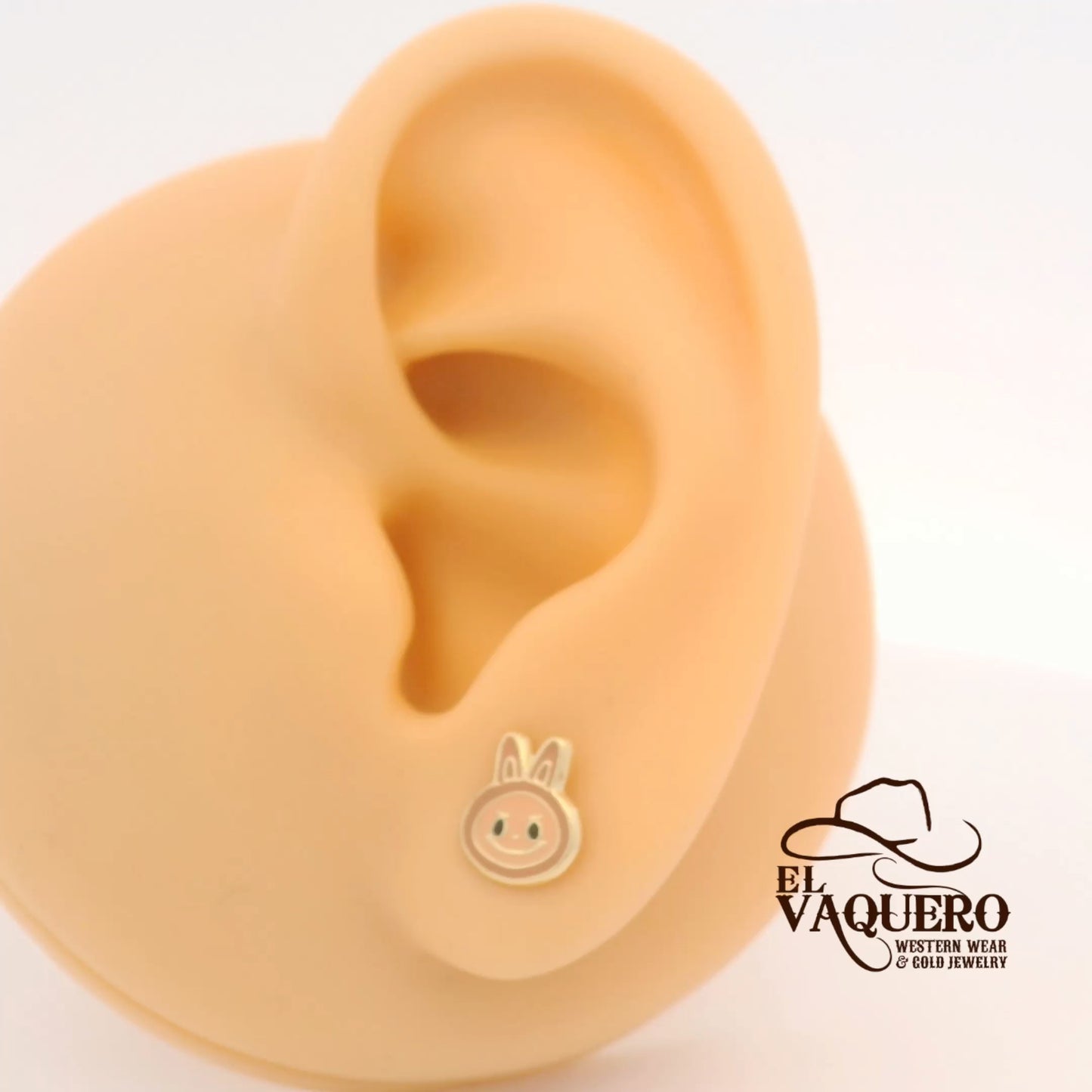 14K Gold Labubu Face Stud Earrings