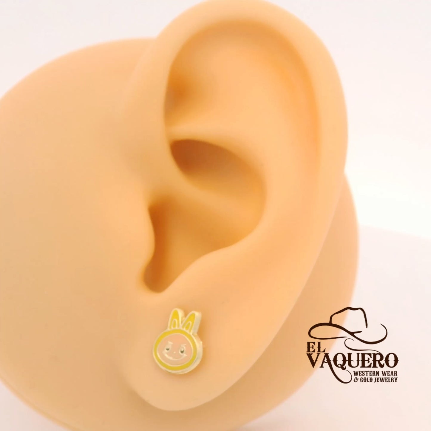 14K Gold Labubu Face Stud Earrings