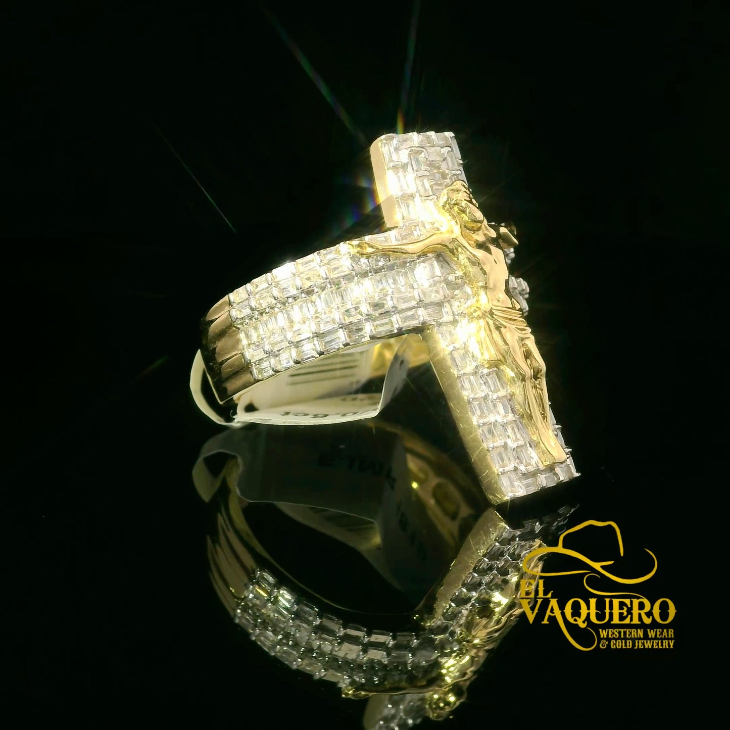 14K Gold Crucifix Ring with Natural Diamonds