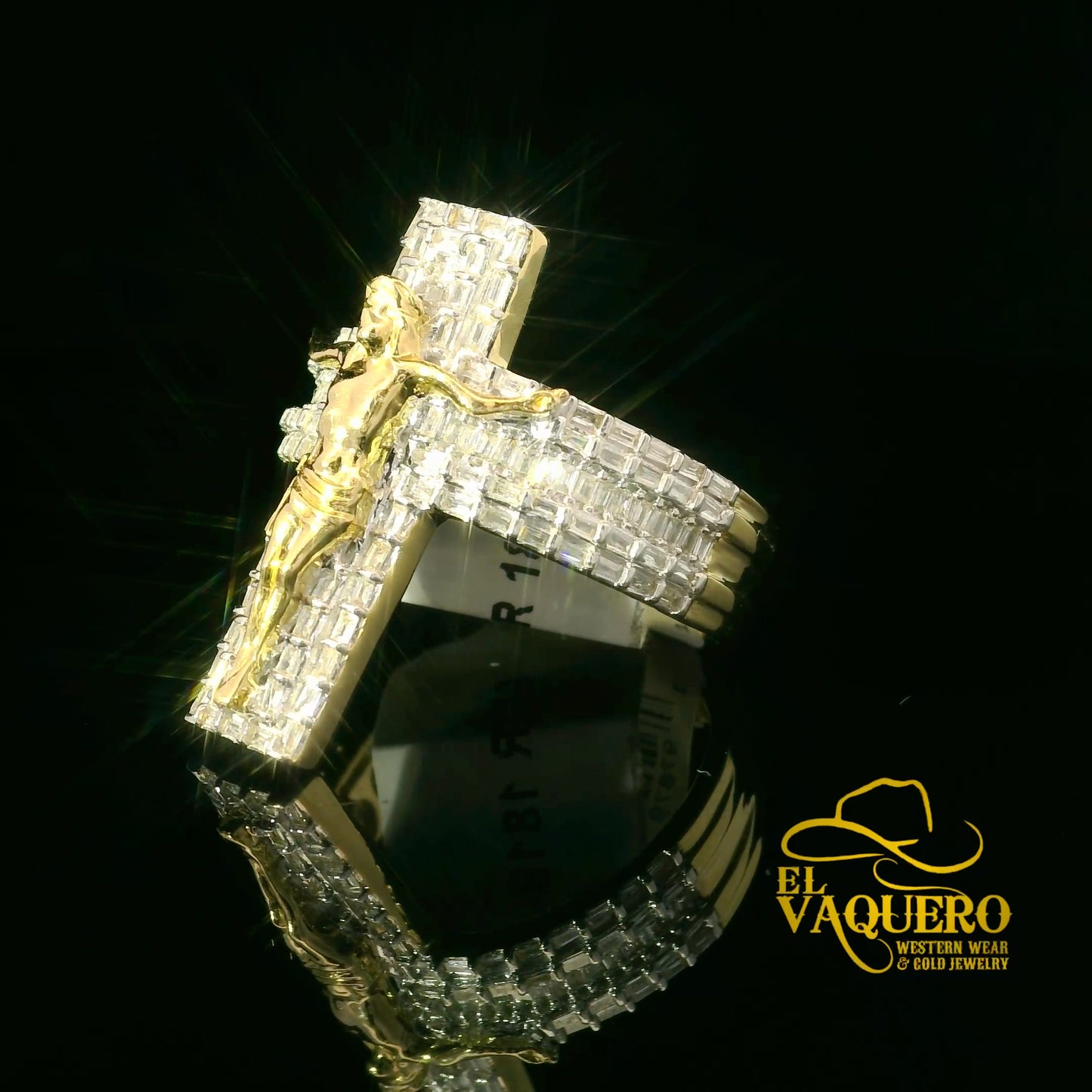 14K Gold Crucifix Ring with Natural Diamonds