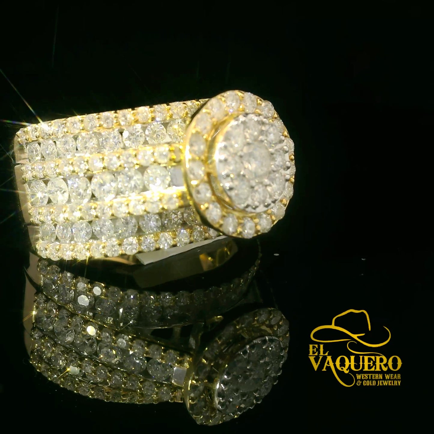14K Gold Multi-Row Natural Diamond Cluster Ring
