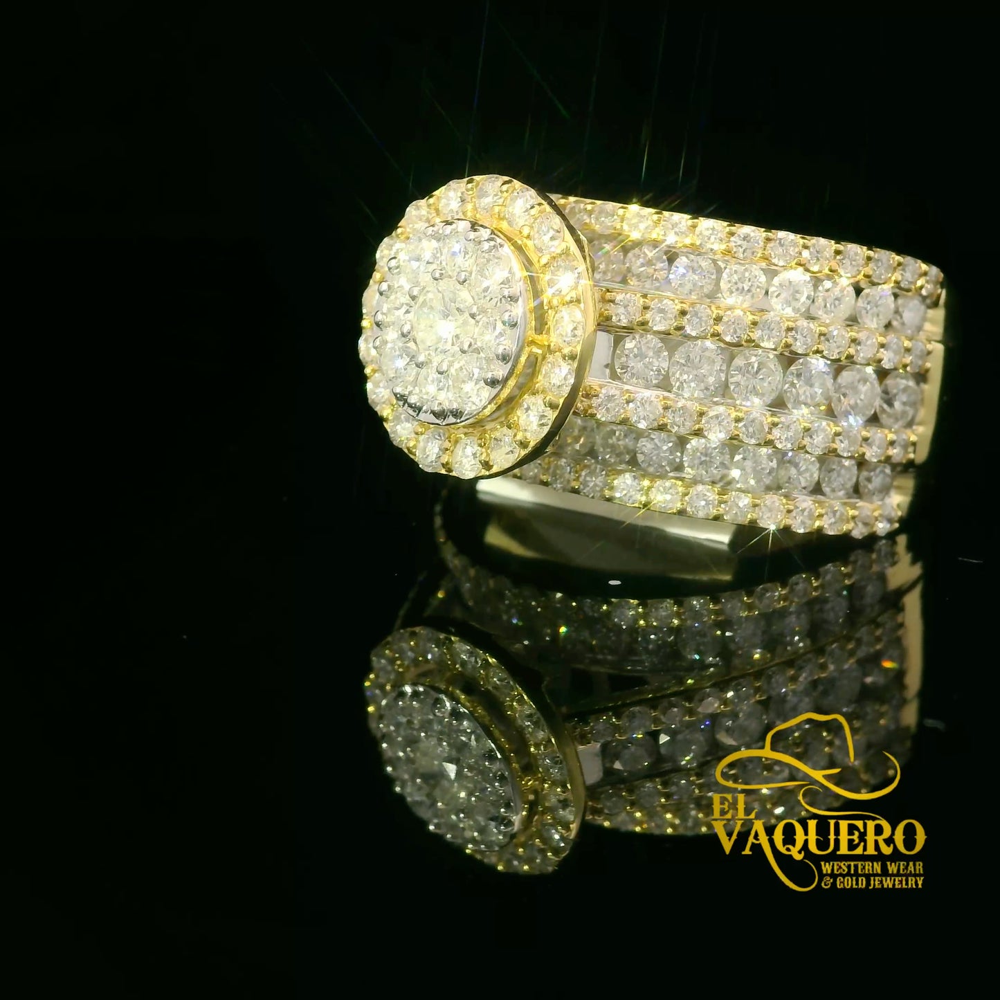 14K Gold Multi-Row Natural Diamond Cluster Ring