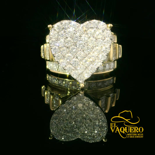 14K Gold Natural Diamond Heart Cluster Ring
