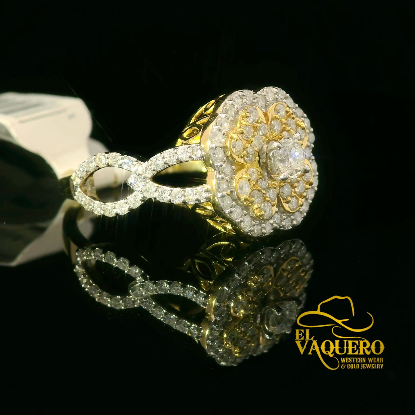14K Gold Floral Natural Diamond Cluster Ring