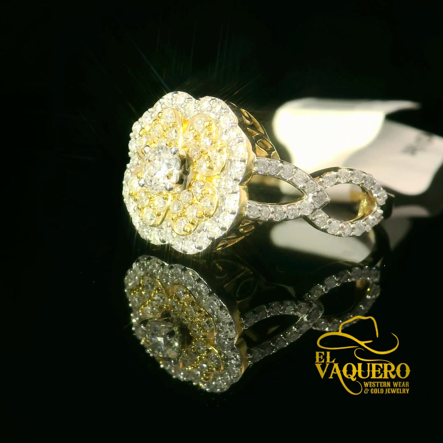 14K Gold Floral Natural Diamond Cluster Ring