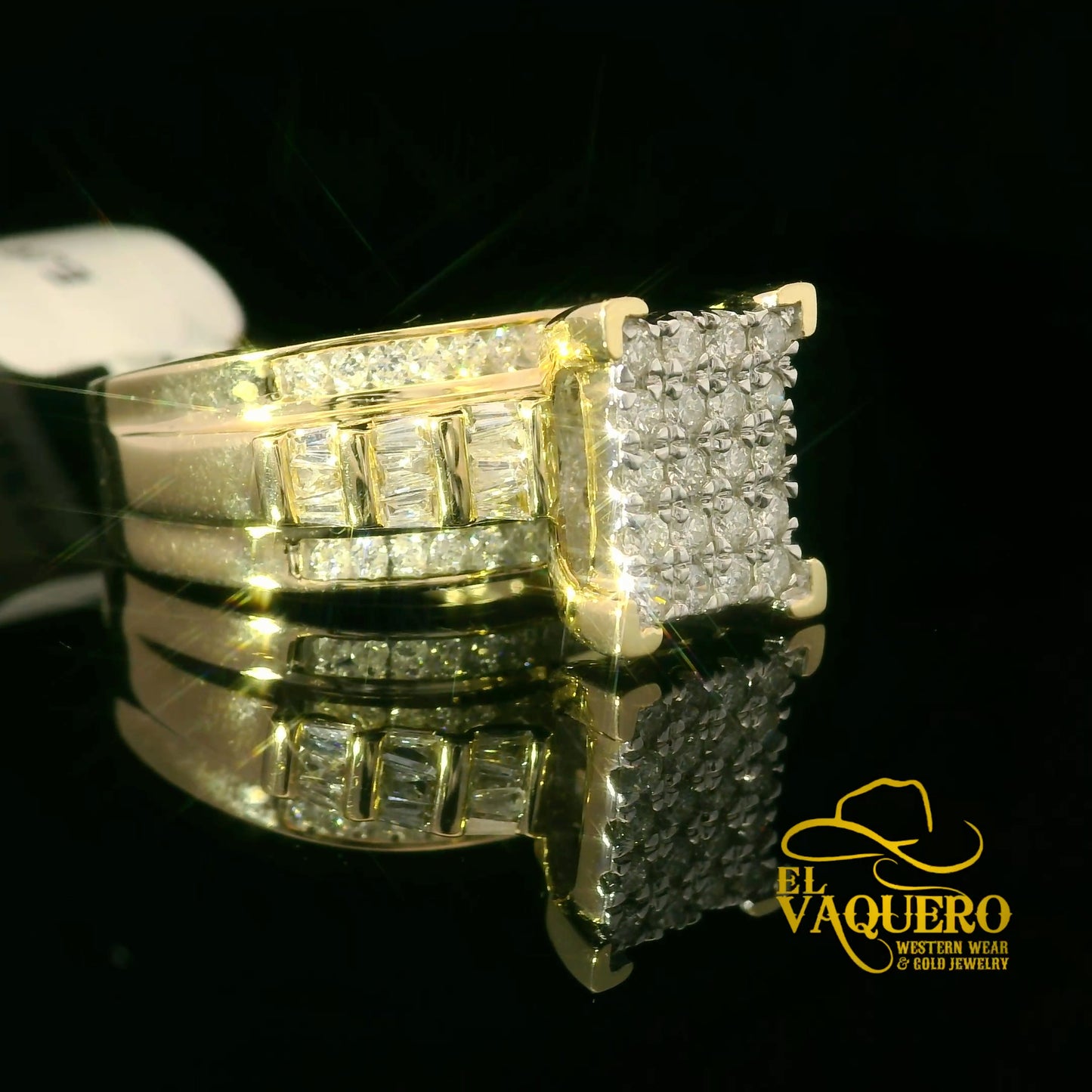 14K Gold Rectangle Natural Diamond Cluster Ring
