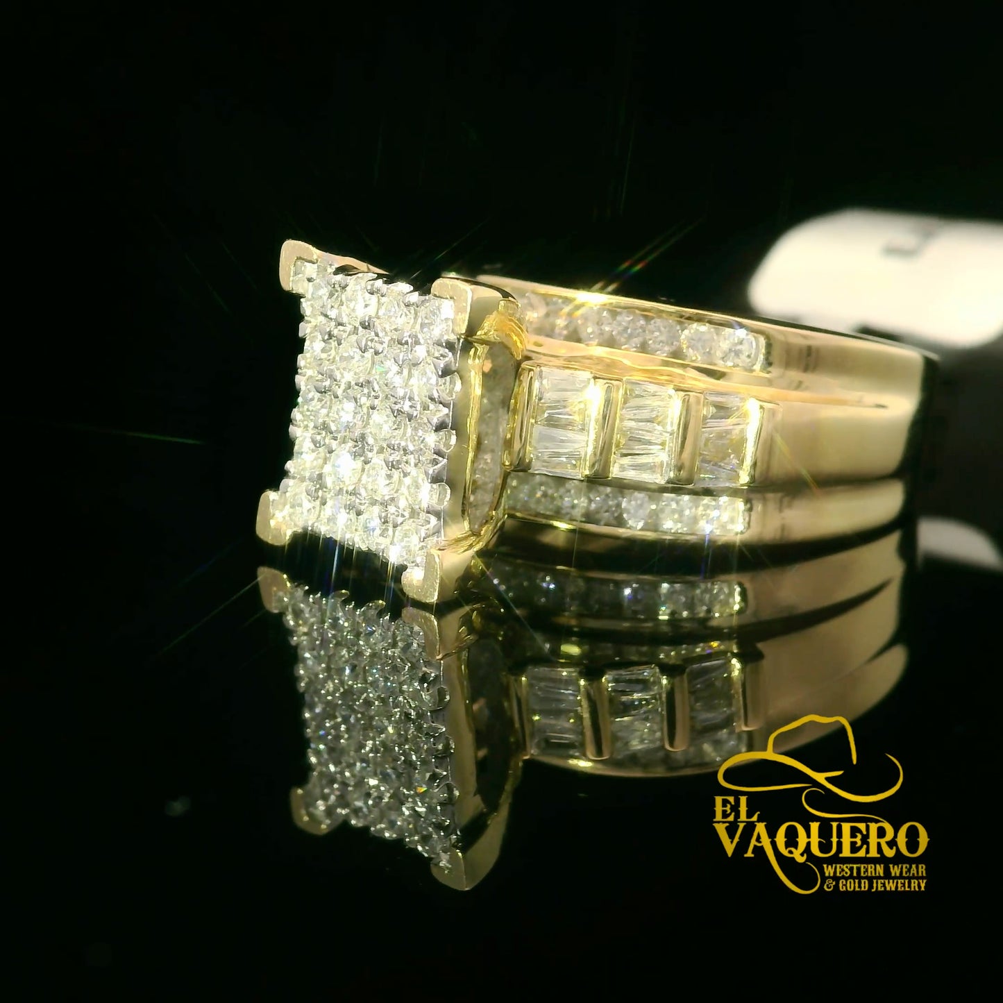 14K Gold Rectangle Natural Diamond Cluster Ring