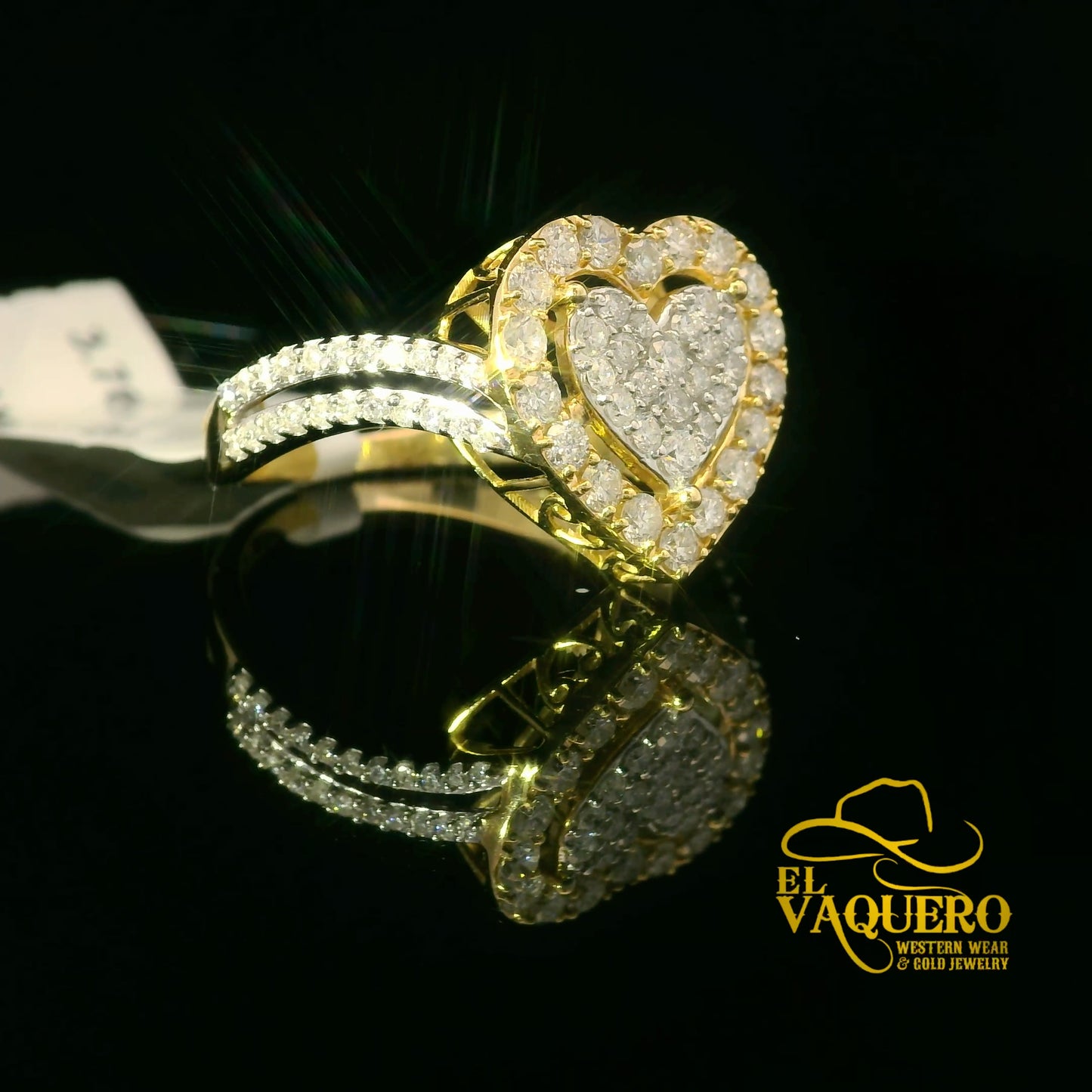 14K Gold Double Heart Halo Natural Diamond Ring