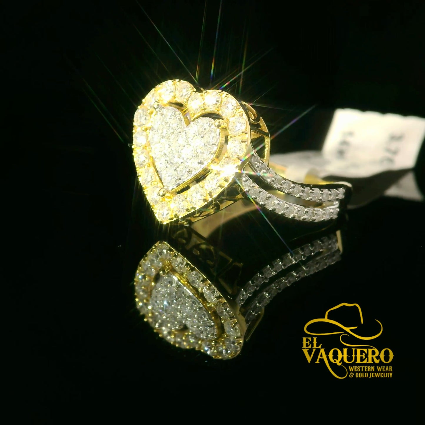 14K Gold Double Heart Halo Natural Diamond Ring